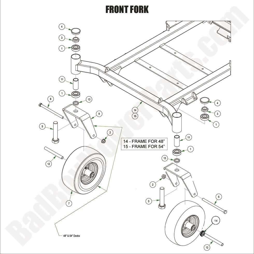 3392 - Bad Boy Mower Parts Lookup > 2024 > MZ Magnum > Front Fork Assembly